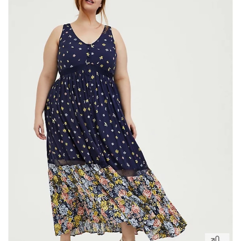 Navy Blue Floral Maxi Dress from Torrid (Size 4X)